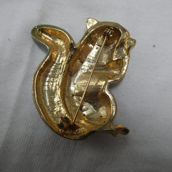 Vintage Squirrel Brooch Figural Sparkly Enamel Pin - Picture 6 of 7